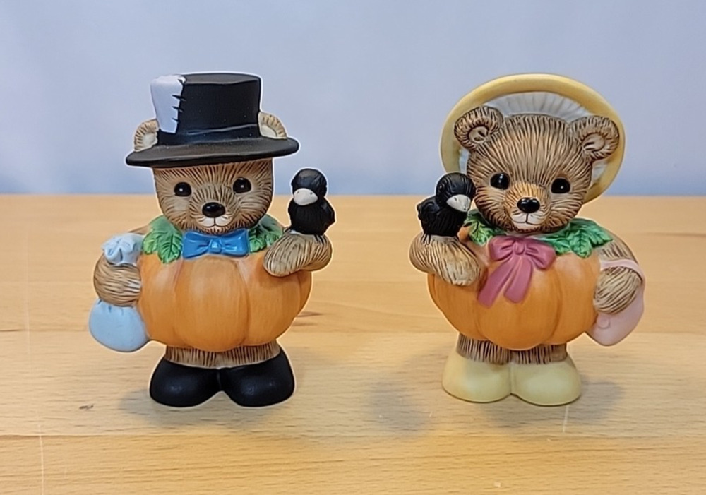 Home Interior Pumpkin Patch Bears Figurines #14641-98. 3.5” Fall Thanksgiving